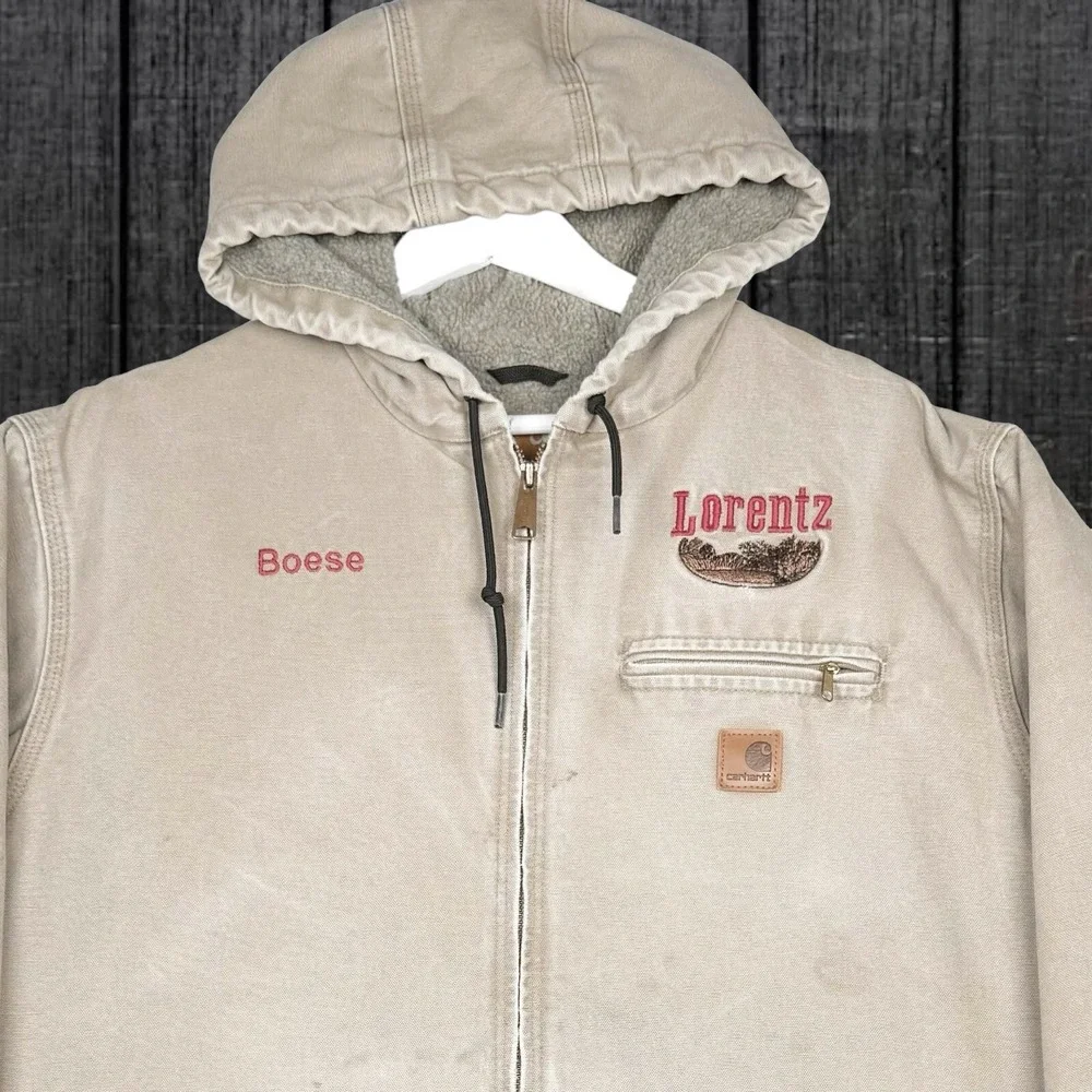 Carhartt J141-266 Sherpa Lined Hooded Detroit Jacket - Tan XL Tall - Distressed